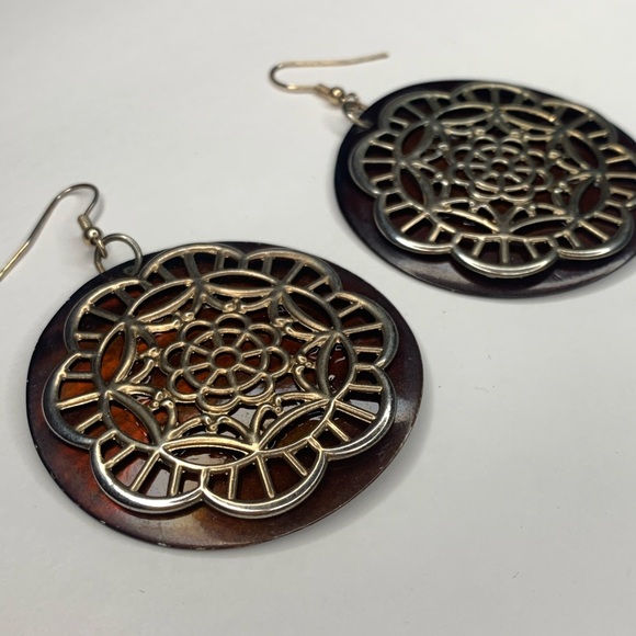 Brown and Gold Earrings - Picture 1 of 3